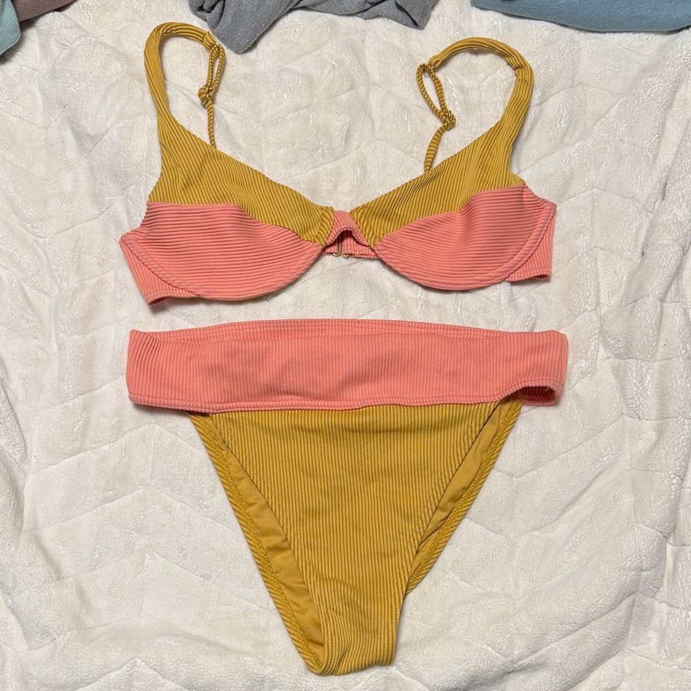 Billabong Pink and Yellow Bikini Set
